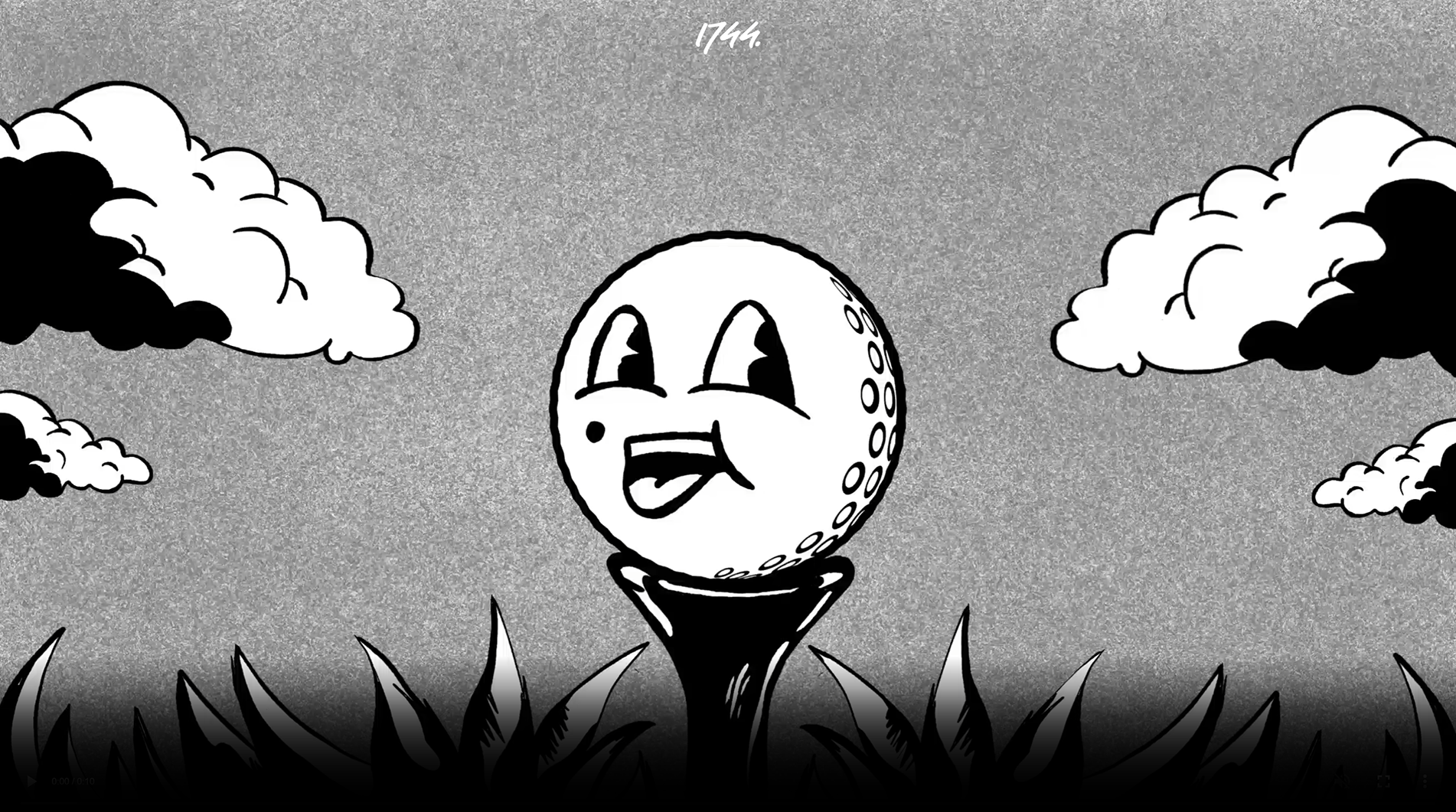 Golf ball cartoon showing a hole in one off the tee.